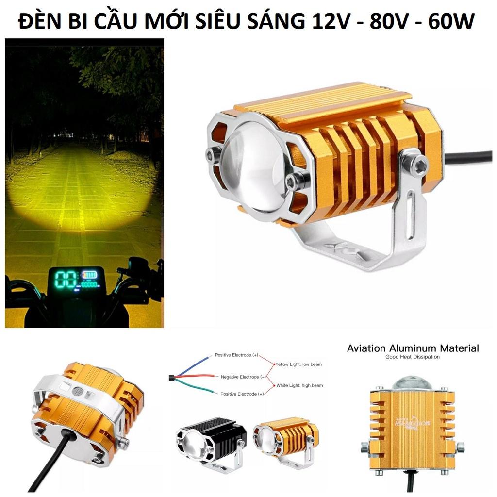 Đèn trợ sáng siêu gom 45W 12v-80v 2 màu cốt vàng pha trắng lắp các xe vỏ hợp kim chống nước hàng víp