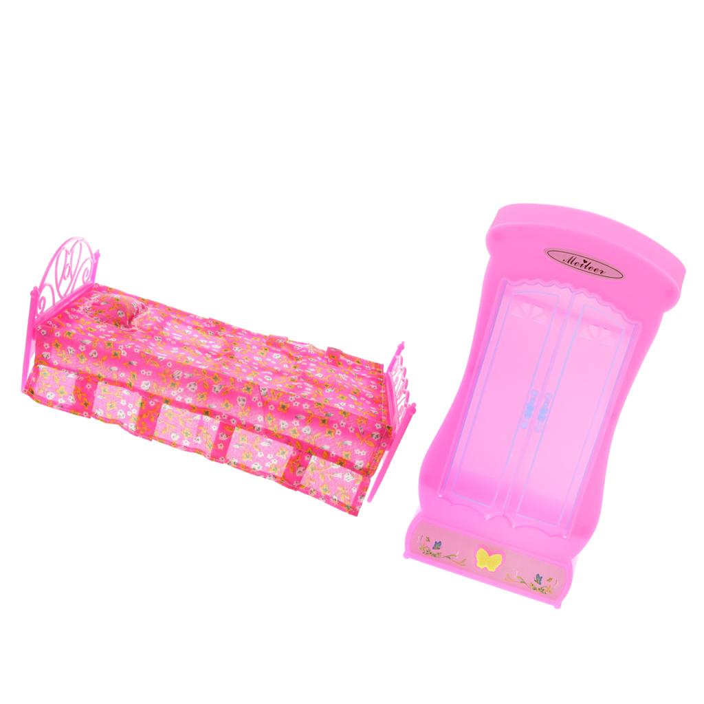 Miniature Bedroom Bed Wardrobe for Doll House Accessories