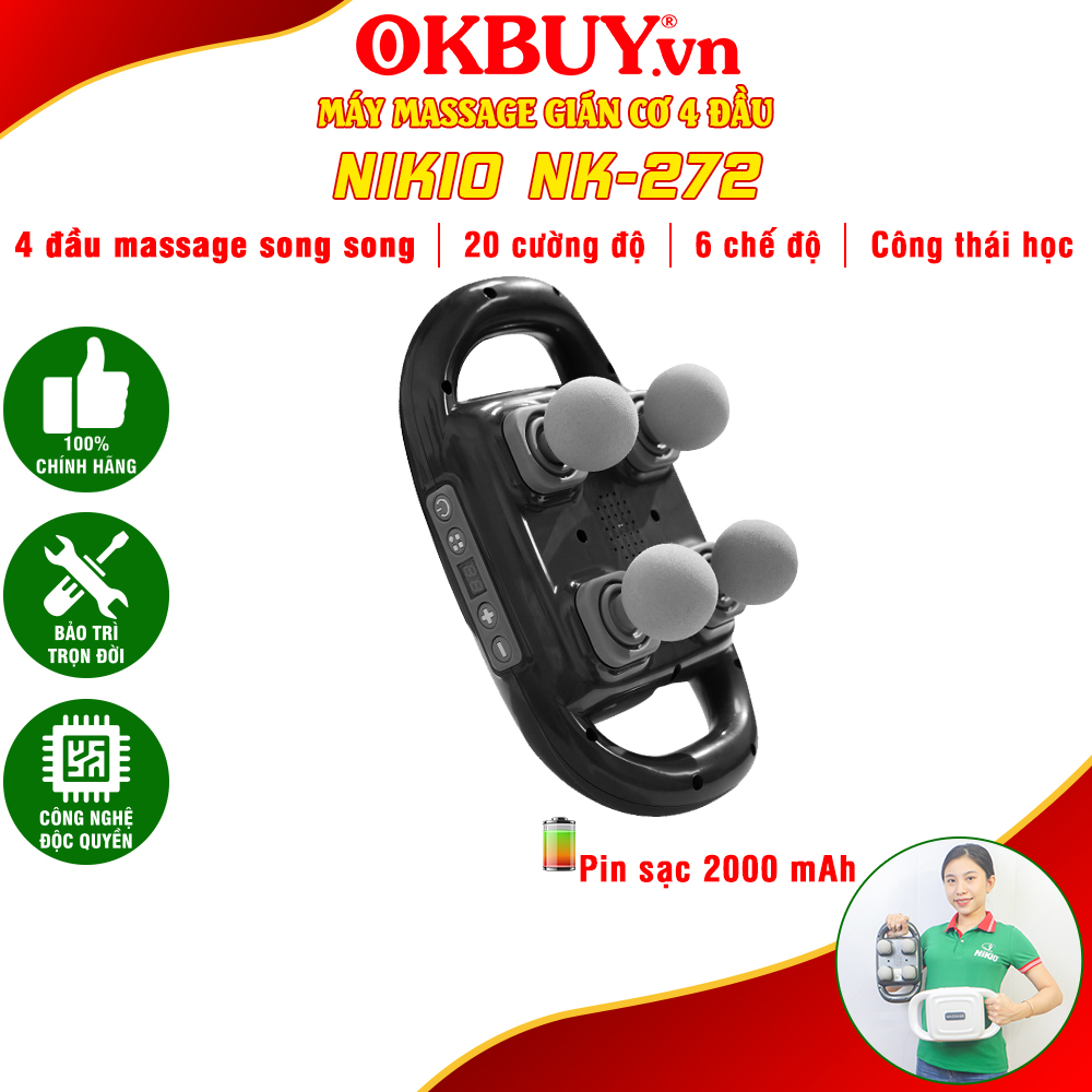 Máy massage đấm lưng và giãn cơ cầm tay Nikio NK-272 Pro - 6 đầu độc đáo cho hiệu suất giãn cơ gấp 6 lần | OKbuy