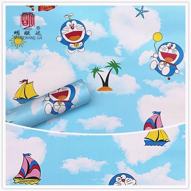 Giấy dán tường các mẫu doraemon xanh cho bé có keo 10m x45cm