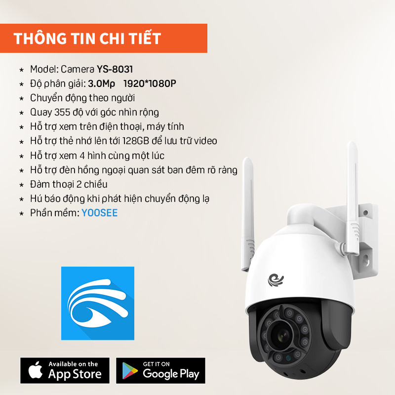 Camera Wifi Ngoài Trời Viet Star Quoc Te Model YS-8031, Độ Phân Giải 3.0Mpx, Đàm Thoại 2 Chiều - Hàng Chính Hãng