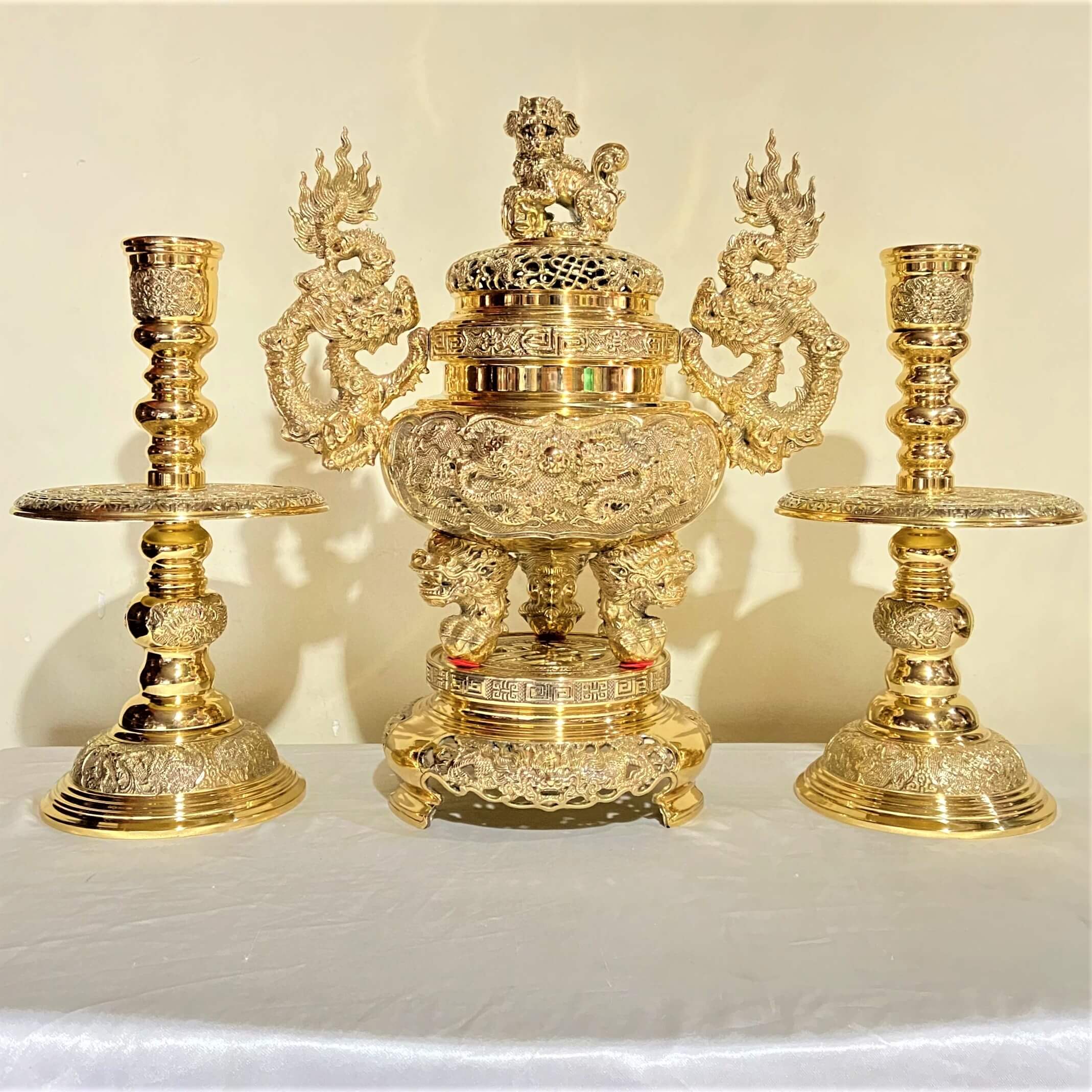 Bộ Tam Sự Đỉnh Tròn Bằng Đồng Cao 43cm