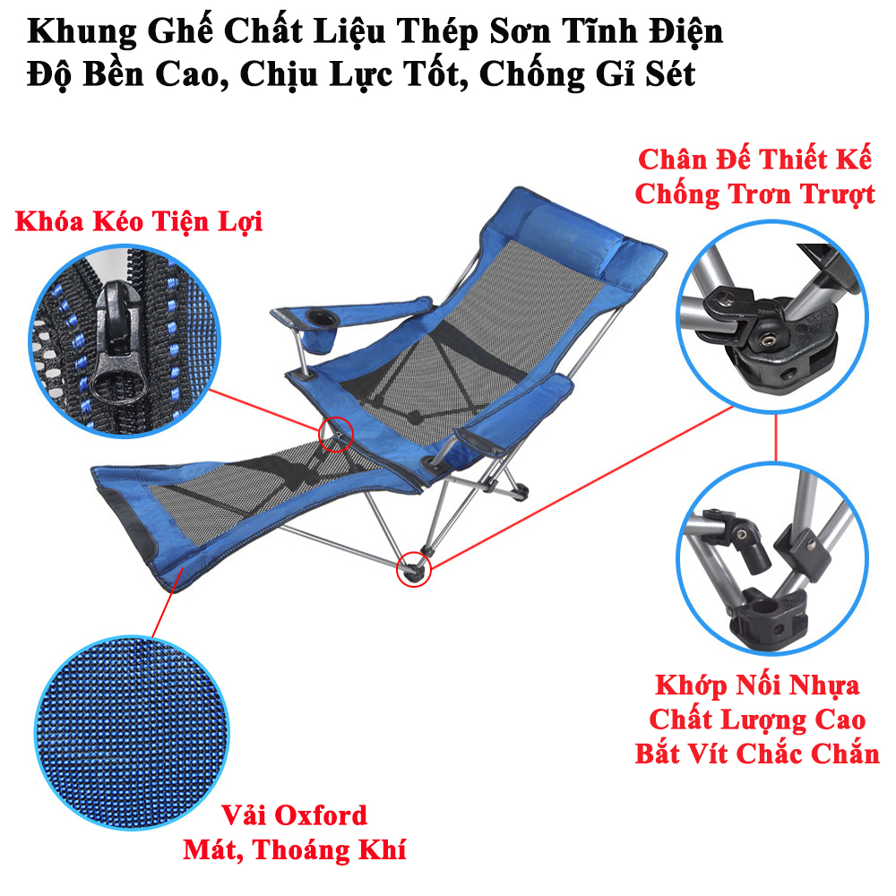 Ghế Xếp Du Lịch KUNBE Phù Hợp Dã Ngoại Thư Giãn Kết Hợp Nằm Nghỉ Trưa Văn Phòng, Bệnh Viện