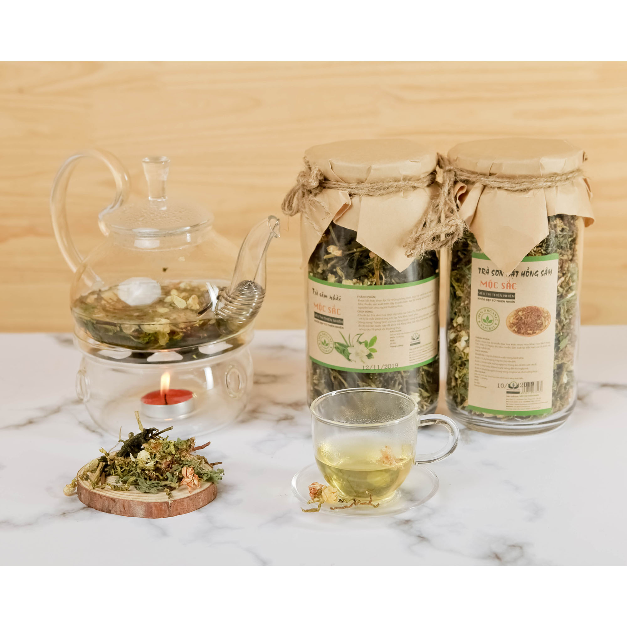 Hộp quà tặng trà hoa cao cấp - Set 10: Sơn Mật Hồng Sâm, Sâm Nhài