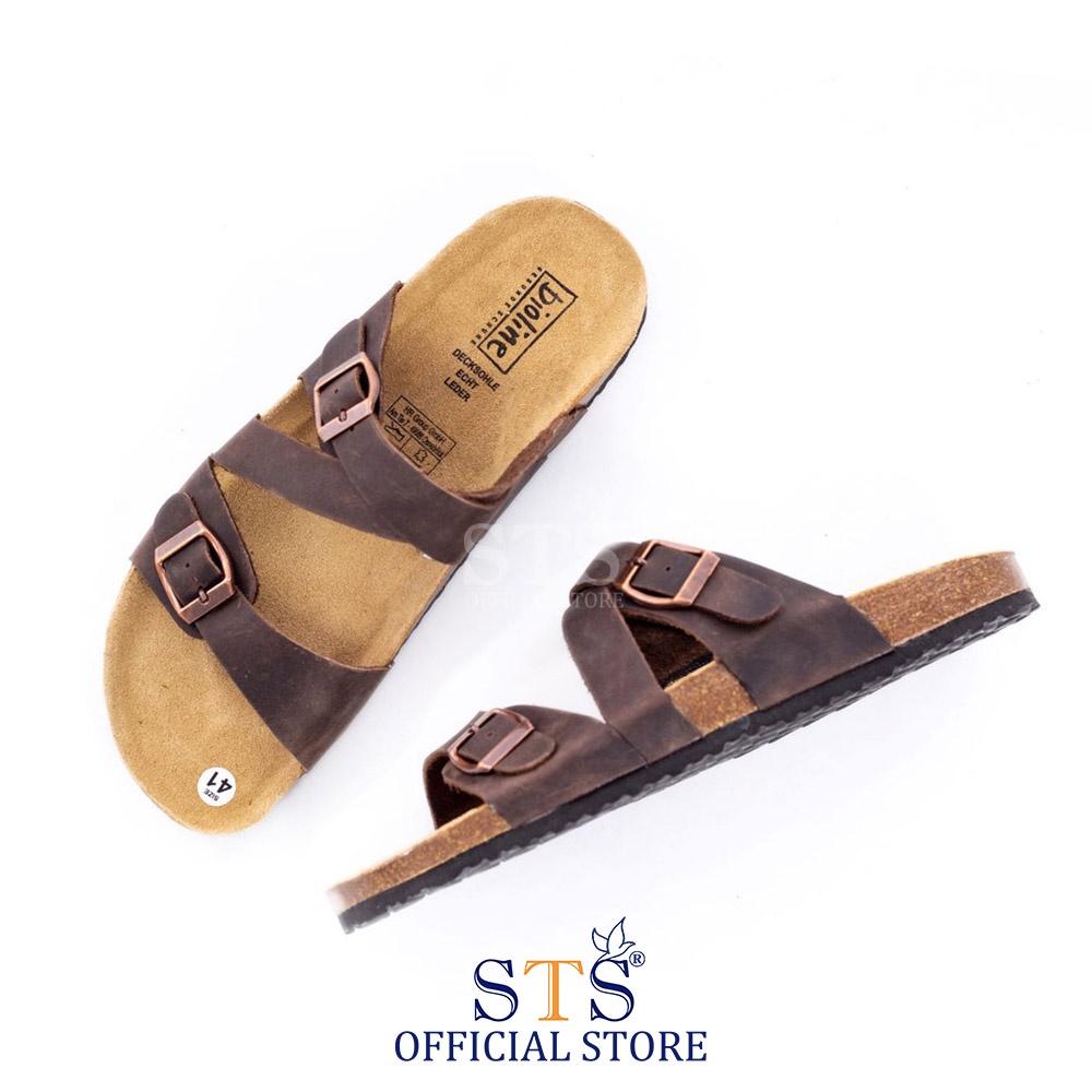 Dép Birken quai ngang chéo đế trấu bánh mì thấp Da PU cao cấp siêu bền xuất khẩu STPU25