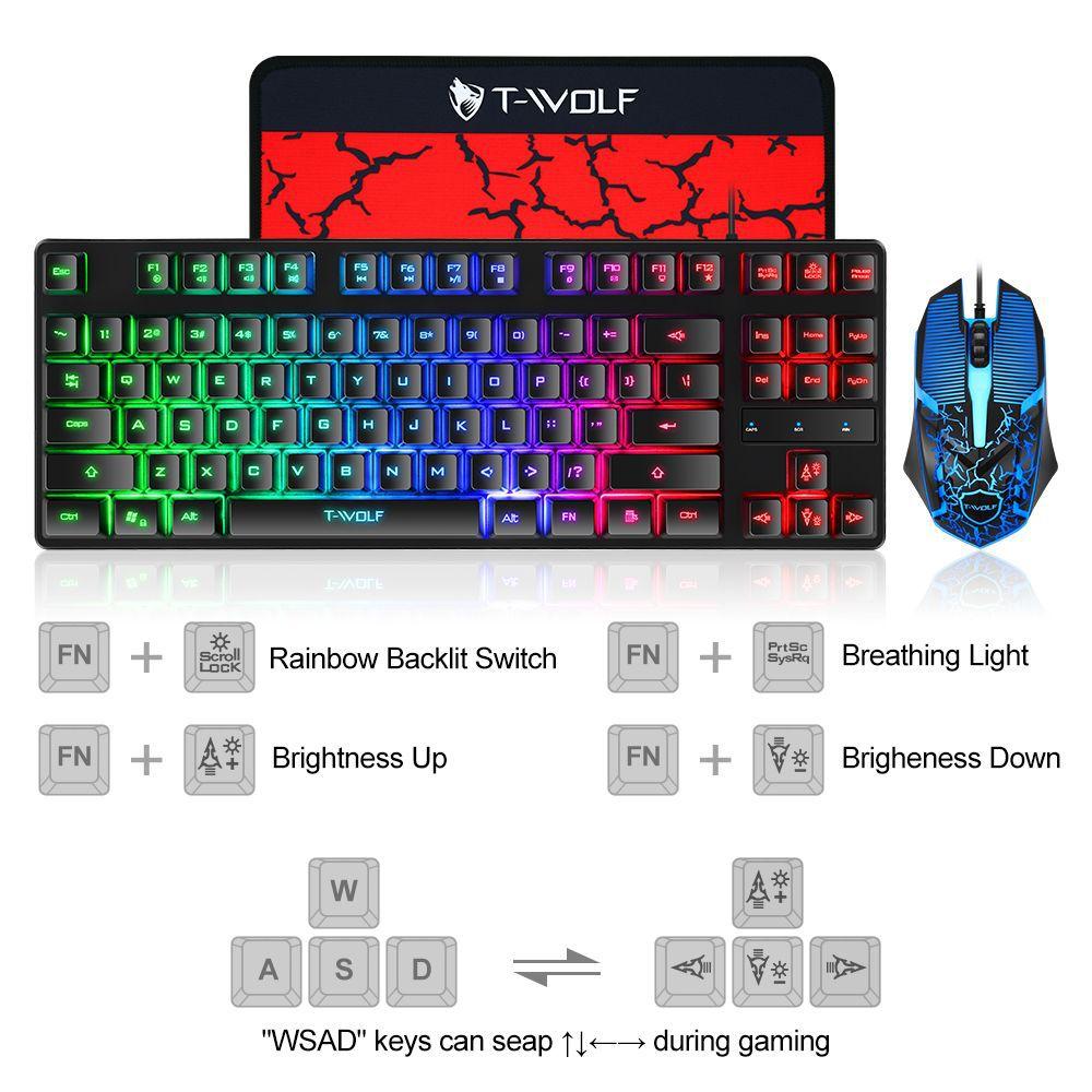 EAOR 3 USB Có Dây Bàn Phím + Chuột + Tặng Miếng Lót Chuột Bộ 87 Phím Văn Phòng Bộ Bàn Phím Và Chuột sản Phẩm RGB Backlit Bàn Phím