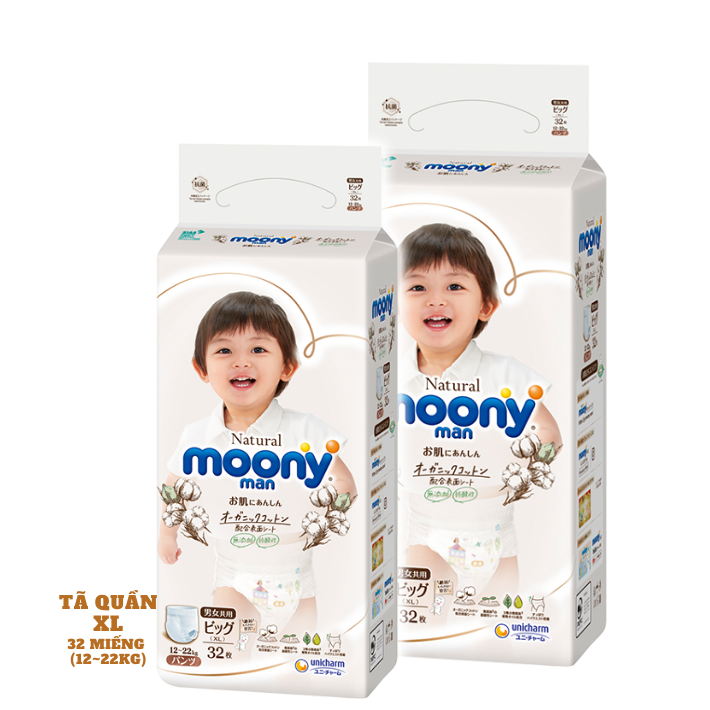 COMBO 2 Bỉm - Tã quần Moony Natural size XL 32 miếng (cho bé 12-22kg)