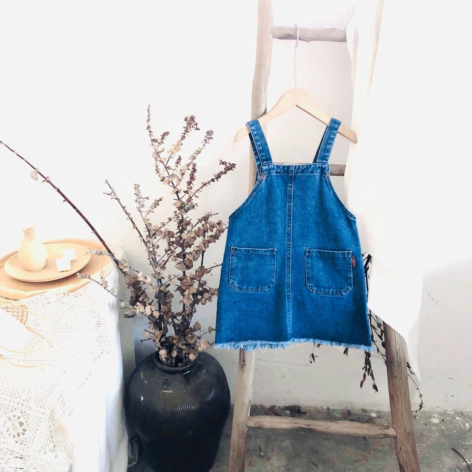 Yếm bò jeans bé gái 10-30kg co giãn 4 chiều chất cực mềm cực đẹp - Ảnh thật + Tặng kẹp tóc siêu xinh