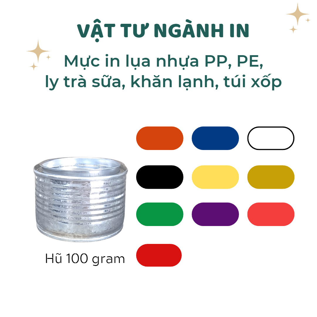 100 gram Mực in lụa in trên nhựa PP, PE, ly trà sữa, khăn lạnh, túi xốp