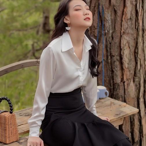 Áo sơ mi lụa basic nữ  MIXMIX -hàng thiết kế - hình chụp thật