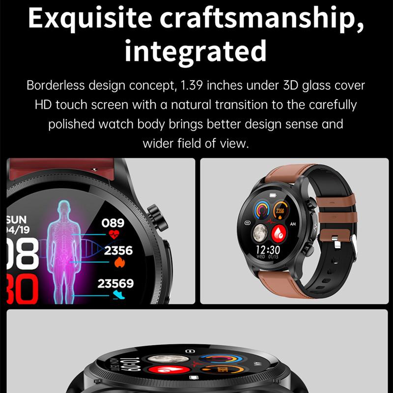 Đồng hồ thông minh E400 1.39 inch ECG Đường huyết Nhiệt độ cơ thể Huyết O2 ECG Belt Monitor Smartwatch