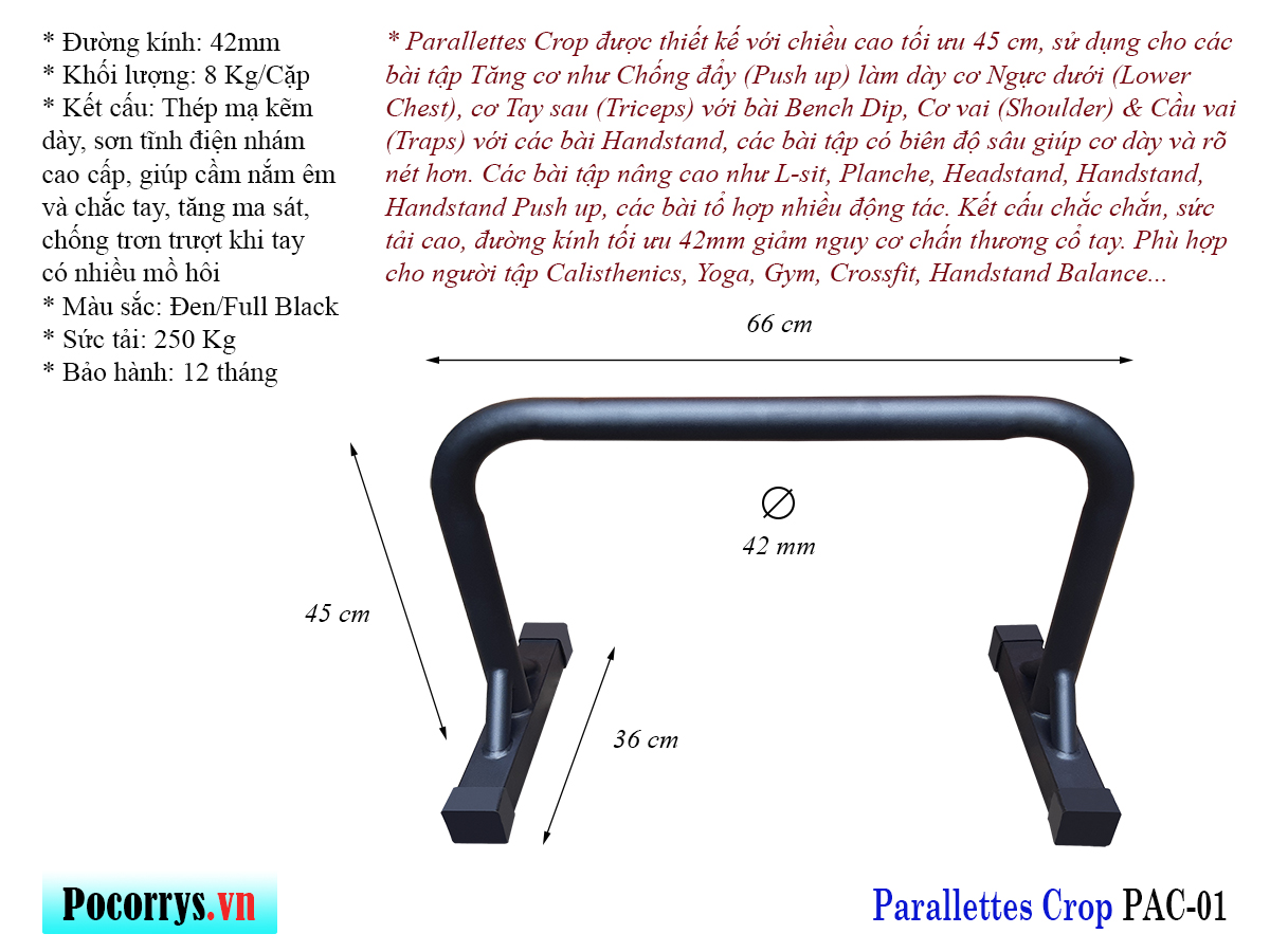 [TỔNG HỢP 7 MẪU] Xà kép Parallettes Crop Pocorrys cao 45cm