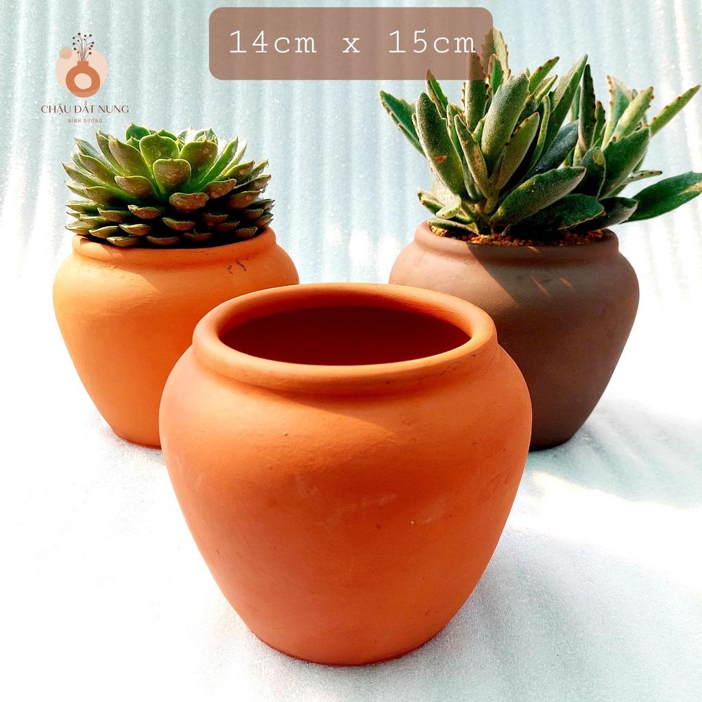 Chậu đất nung - Chum lùn, đường kính miệng 14cm, chiều cao 15cm