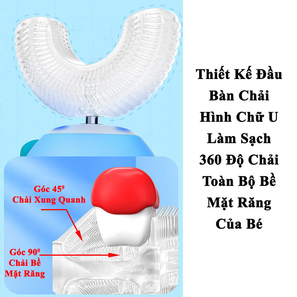 Bàn Chải Đánh Răng Điện Cho Bé KUNBE Đầu Chữ U Siêu Mềm, Nhiều Mẫu Hoạt Hình Đáng Yêu