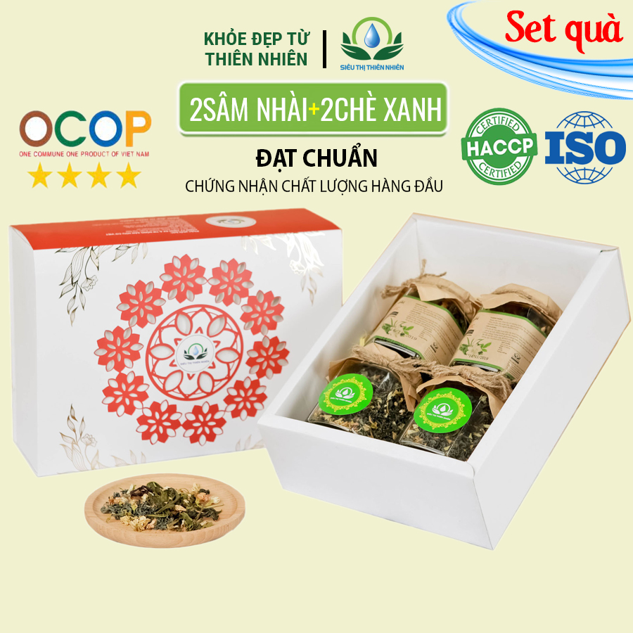 Hộp quà tặng trà hoa cao cấp - Set 11: 2 Trà Xanh Ướp Hoa Nhài, 2 Trà Sâm Nhài