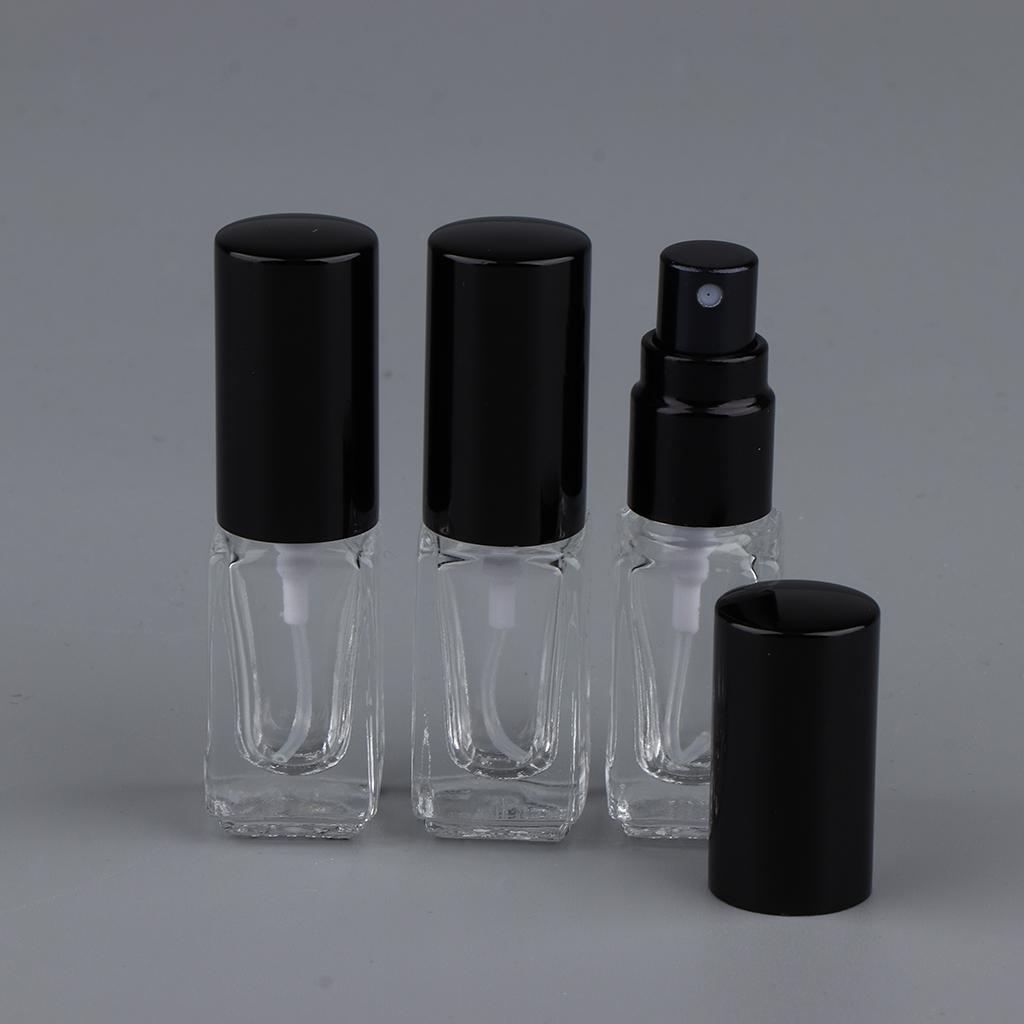 3x 3ml Empty Glass Spray Bottle Pump Fine Mist Perfume Atomiser Black Caps