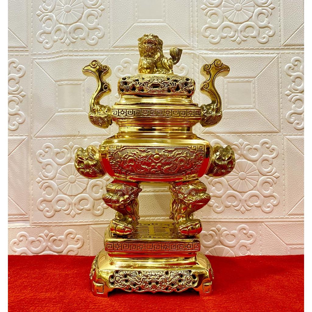 Bộ đỉnh thờ lư thờ đồng vuông 40cm - Đỉnh Đồng Nguyên Chất