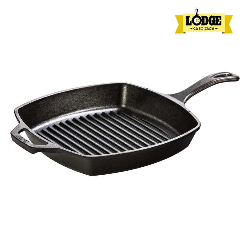 [Chính hãng LOGDE - MỸ]Chảo gang nướng Lodge tay cầm có rãnh, vuông 26.7cm, L8SGP3.Chảo dùng nướng, chiên, xào, áp chảo.