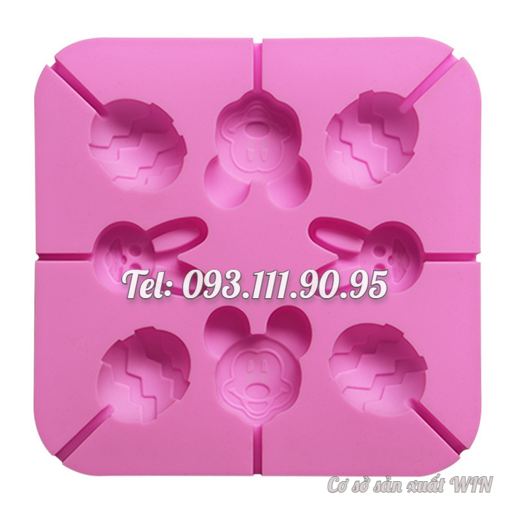 Khuôn silicon làm rau câu, làm kem, socola 8 chuột Mickey, thỏ con, trứng – Mã số 1439