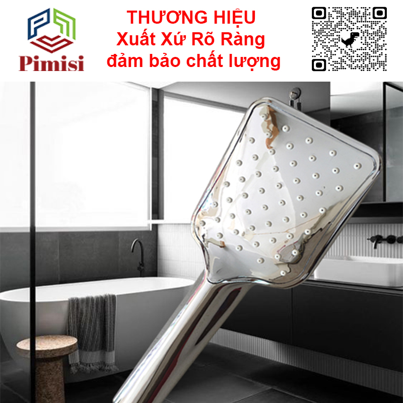 Bát sen tắm của vòi tắm hoa sen nóng lạnh Pimisi 1 chế độ với tay sen bằng nhựa cao cấp mạ xi Cr/Ni sáng bóng - đầu lỗ bát cao su massage tăng áp | Hàng chính hãng