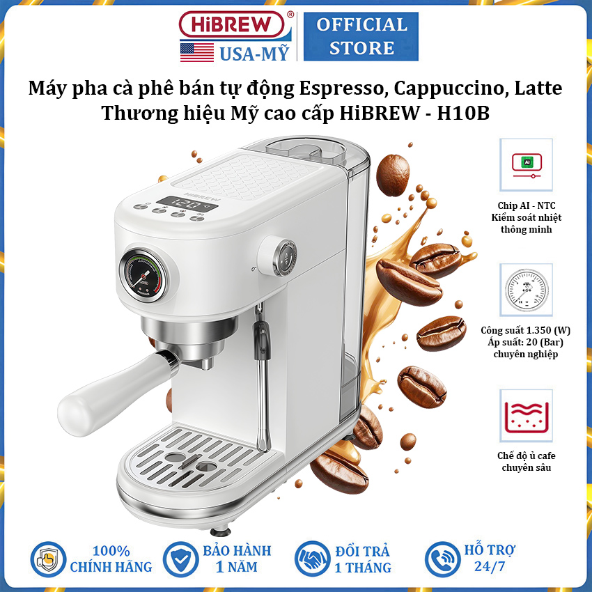 Máy pha cà phê bán tự động Espresso, Cappuccino, Latte thương hiệu HiBREW H10B cao cấp - Hàng Chính Hãng
