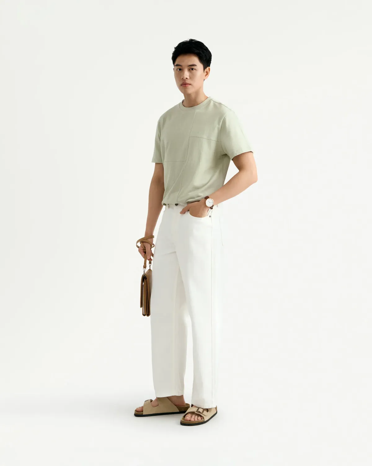Quần denim nam / Quần jean màu Trắng thêu túi sau Form Straight cropped - RT 10S25DPA011 | ROUTINE CÀ MAU