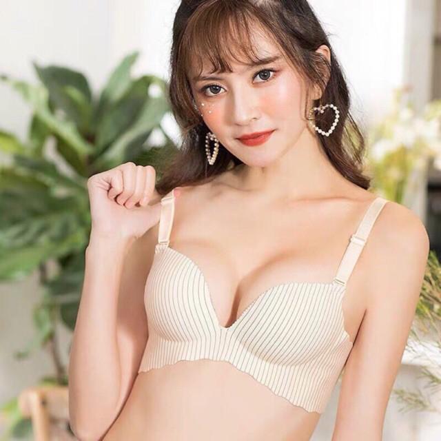 Áo lót nữ Áo ngực đệm mút dày hình trái tim kẻ dọc nâng ngực không gọng cao cấp