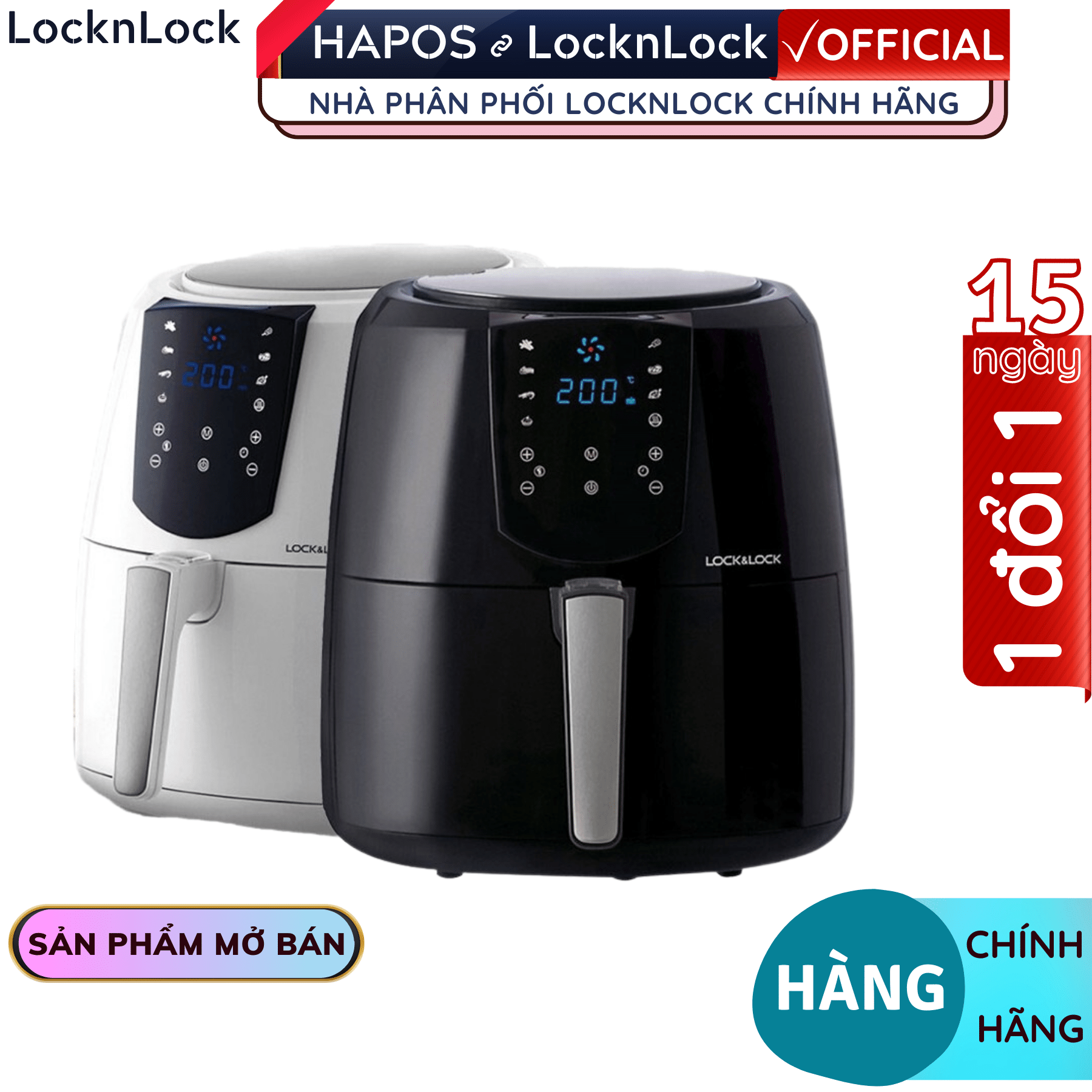 Nồi chiên không dầu Lock&amp;Lock điện tử EJF357 5.2 Lít tặng kèm chảo nướng 1,7L - Hàng chính hãng - Hapos