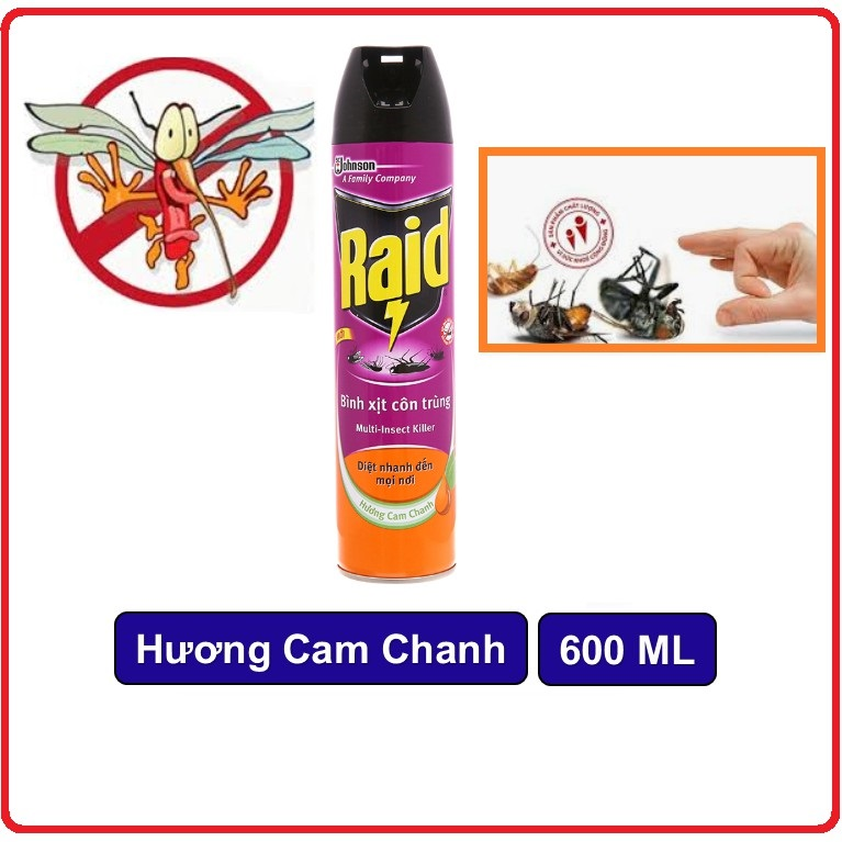 Bình xịt côn trùng Raid Chai 600ml hàng chính hãng hương đủ loại