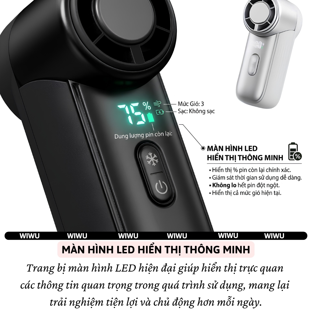 Quạt turbo cầm tay sò lạnh FrostJet TurboCool gió siêu mạnh, Pin sạc 3000mAh WIWU Wi-FS018 làm mát tức thì màn hình LED - Làm mát tức thì – Gió siêu mạnh – Nhỏ gọn tiện mang theo - Hàng nhập khẩu