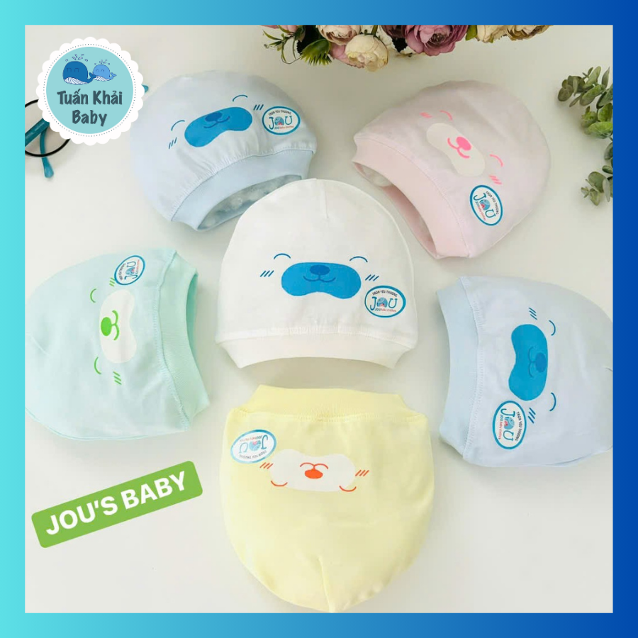 Set 5 Cái Mũ Sơ Sinh Cotton In Gấu JOU cho bé trai, bé gái 0-3 Tháng