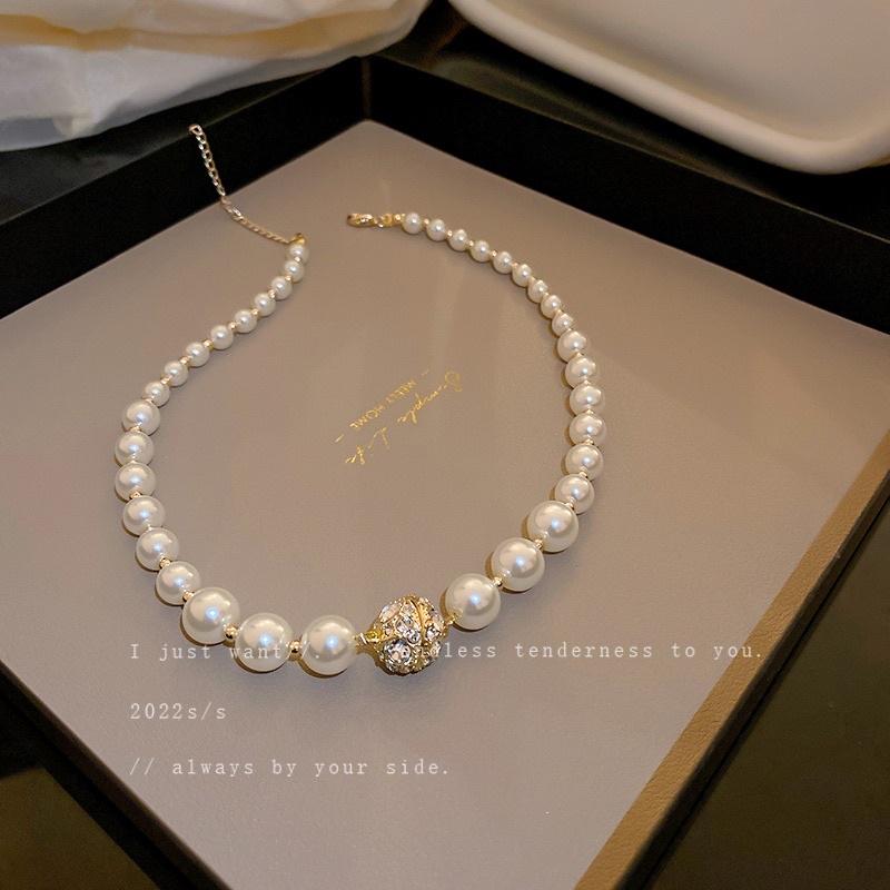 Vòng cổ nữ choker nữ hạt trai dự tiệc sang trọng mặt đính ngọc