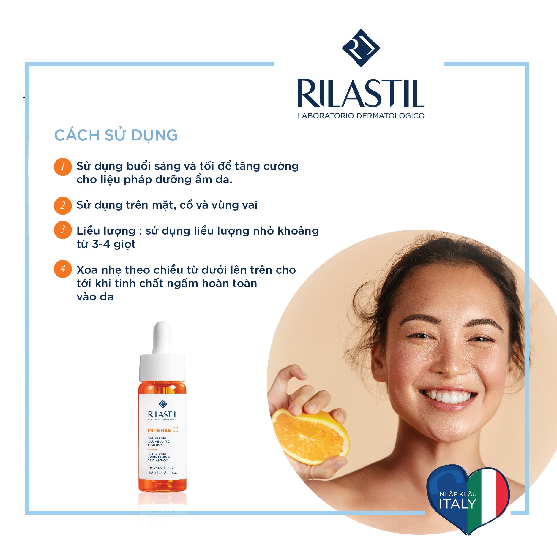 SERUM LÀM SÁNG DA CHỨA 15% VITAMIN C RILASTIL INTENSE C GEL SERUM 30 ML CAO CẤP ITALY