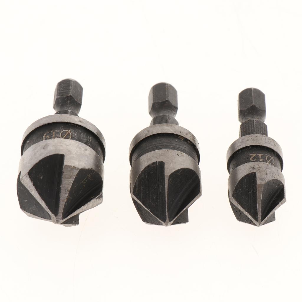 3Pcs 90 Degree Countersink Drill Bit, Deburring Metal Wood Drill Bit Set