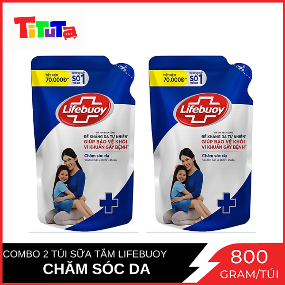 Combo 2 túi sữa tắm Lifebuoy Chăm sóc da (Xanh) 800g