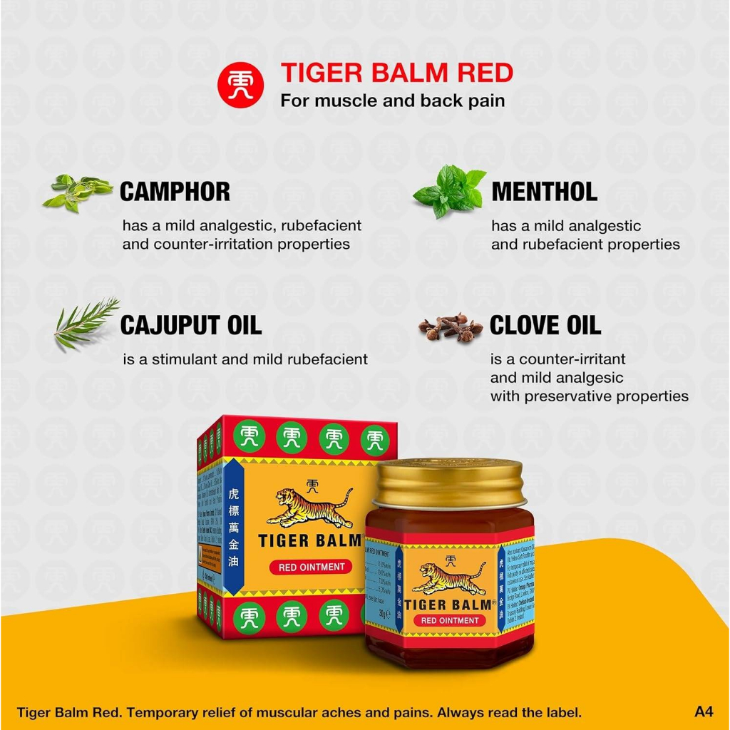 Dầu cù là Tiger Balm Red/White Ointment Haw Par giảm đau và nhức cơ, bong gân 19.4g và 30g