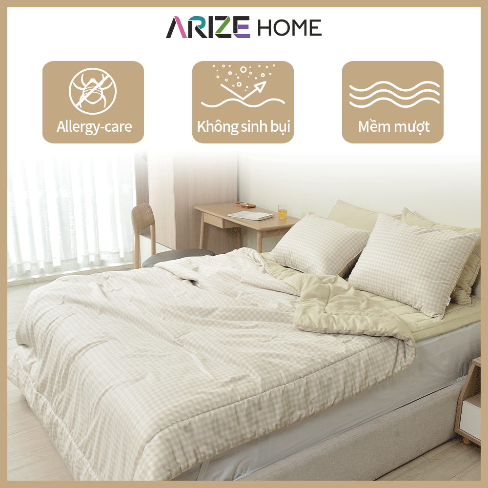 Chăn Chần Bông ARIZE Vải Microfiber Họa Tiết Caro 2mx2.3m