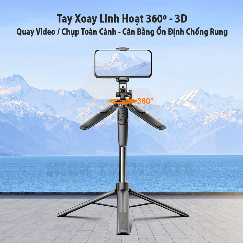 Gậy Chụp Hình Tay Cầm Chống Rung HighTechGate A36 Xoay 360º Chụp Toàn Cảnh, Điều Khiển Bluetooth Sử Dụng Được APP Tiện Lợi, Mở Rộng 160cm, Thu Gọn Cầm Tay Du Lịch 30cm, Hàng Chính Hãng