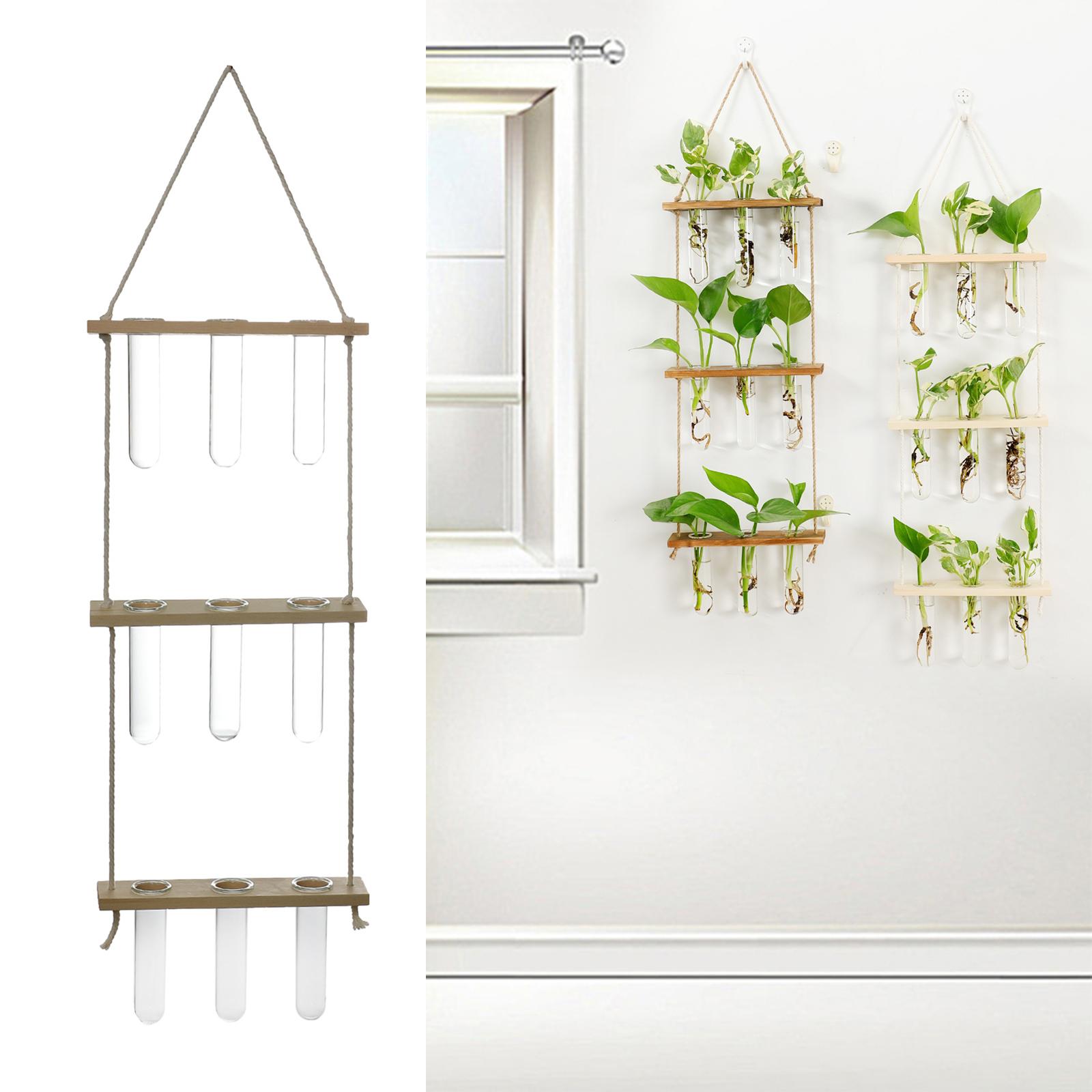 Wall Hanging Planter Flower Bud Vase Glass Terrarium Wooden Stand Test Tube Vase for Propagating Hydroponic Plants Home Garden Wedding Decoration