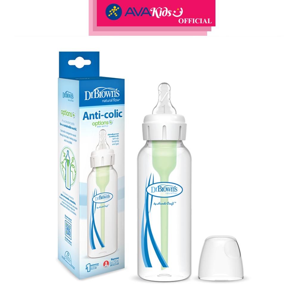 Bình sữa nhựa PP Dr.Brown's cổ hẹp 250 ml (mọi độ tuổi) - Giao bao bì ngẫu nhiên - Hàng Chính Hãng