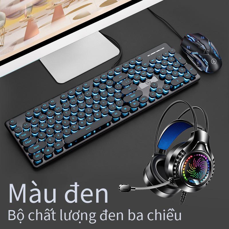 Phong cách mới nhất V8 cơ tay cảm giác bàn phím chuột tai nghe tắt tiếng có dây cô gái văn phòng dễ thương gõ phím trò chơi thể thao điện tử