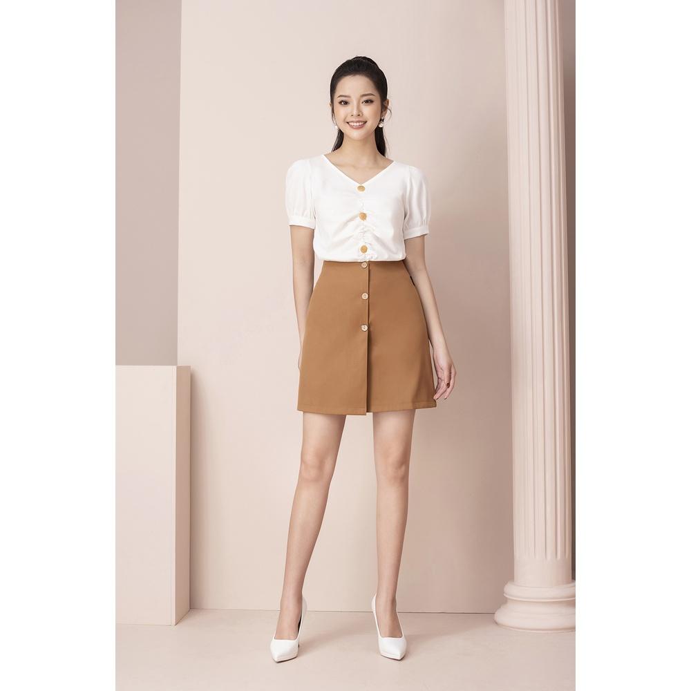 Áo Sơ Mi Nữ LUPERI LFSM1205 Tay Bồng Điệu Đà, Cổ chữ V, Cách Điệu Cúc Trẻ Trung Hiện Đạ