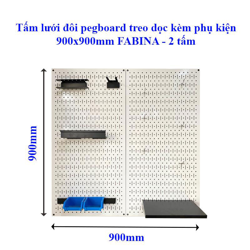 Tấm lưới đôi pegboard treo dọc màu trắng kèm phụ kiện treo