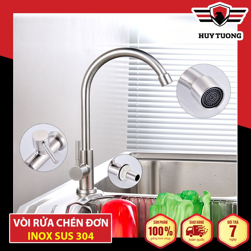 Vòi rửa chén đơn Inox SUS 304, vòi chén siêu bền, dày, vòi rửa bát chắc chắn, chất lượng cao cấp - Huy Tưởng