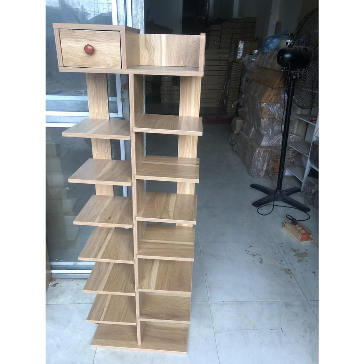 Kệ giầy dép gỗ đẹp 7 tầng có ngăn tủ phụ