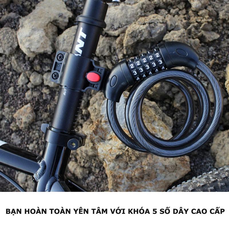 KHÓA SỐ DÂY CHỐNG TRỘM XE ĐẠP, LOẠI 5 SỐ, CÓ THỂ THAY ĐỔI ĐƯỢC MÃ SỐ, KÍCH THƯỚC D12MM DÀI 120CM