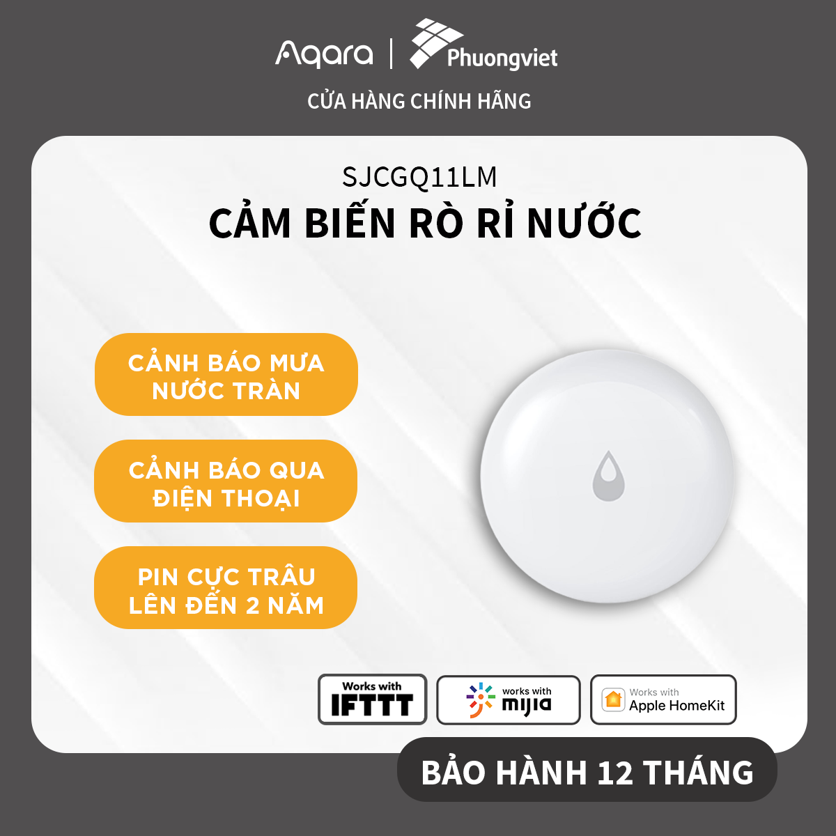 Cảm biến nước Aqara Water Leak Sensor SJCGQ11LM - Phát hiện rò rỉ, Thông báo lên điện thoại, Cần trang bị Hub - Hàng Chính Hãng