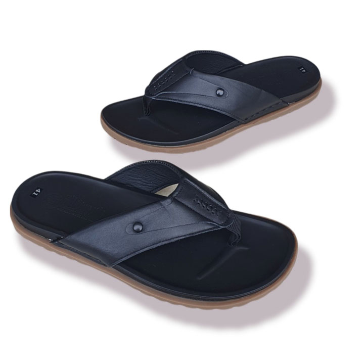 Dép Nam xỏ ngón Chính Hãng Trường Hải Đế Cao 2.5cm Quai dép da bò thật Màu Đen thời trang nam cao cấp N135Đ