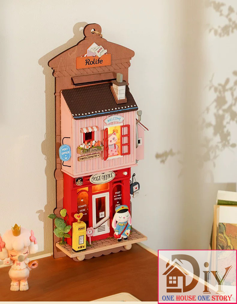 Nhà búp bê bằng gỗ Treo tường tự lắp ráp Love Post Office DIY- Quà tặng sinh nhật giáng sinh trang trí nhà cửa