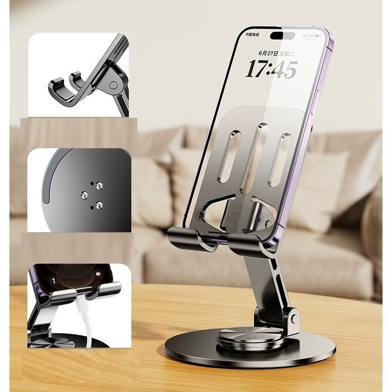 Giá đỡ điện thoại máy tính bảng , cho ipad kim loại siêu mỏng trục xoay 360° gấp gọn tiện dụng - Hàng nhập khẩu